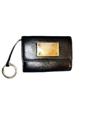 Michael Kors Black Pebbled Leather Small Flap Wallet with Key Ring and ID Window